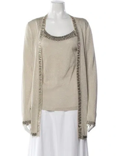 Pre-owned Oscar De La Renta 2015 Scoop Neck Sweater In Metallic/neutrals