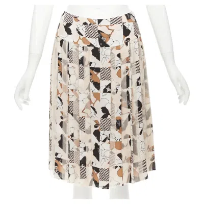 Pre-owned Oscar De La Renta 2016 Black Pink Geometric Floral Print Pleated Skirt Us0 Xs