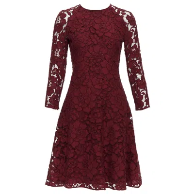 Pre-owned Oscar De La Renta 2016 Burgundy Lace Sheer Sleeves Fit Flare Dressus0 Xs In Red