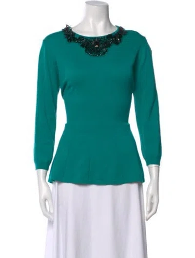 Pre-owned Oscar De La Renta 2016 Virgin Wool Sweater In Green