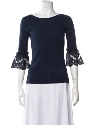Pre-owned Oscar De La Renta 2017 Merino Wool Blouse In Blue