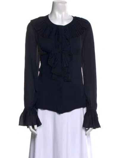 Pre-owned Oscar De La Renta 2017 Silk Blouse In Blue