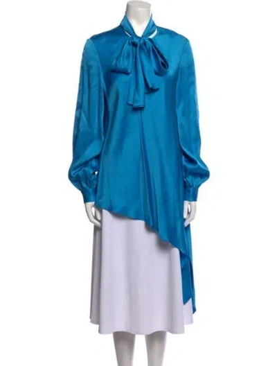 Pre-owned Oscar De La Renta 2017 Tie Neck Tunic In Blue