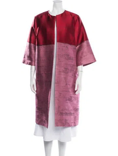 Pre-owned Oscar De La Renta 2018 Colorblock Pattern Coat In Pink