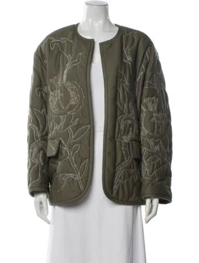 Pre-owned Oscar De La Renta 2018 Floral Print Jacket In Green