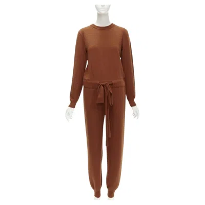 Pre-owned Oscar De La Renta 2019 100% Virgin Wool Brown Drawstring Knitted Jumpsuit S