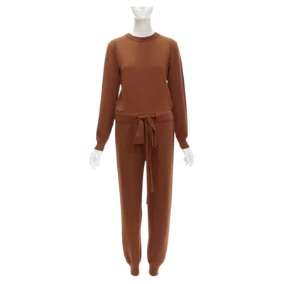 Pre-owned Oscar De La Renta 2019 100% Virgin Wool Brown Drawstring Knitted Jumpsuit S