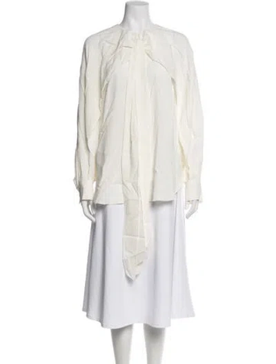 Pre-owned Oscar De La Renta 2019 Tie Neck Blouse In Neutrals