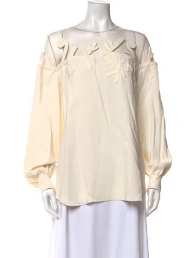 Pre-owned Oscar De La Renta 2020 Silk Blouse W/ Tags In Neutrals