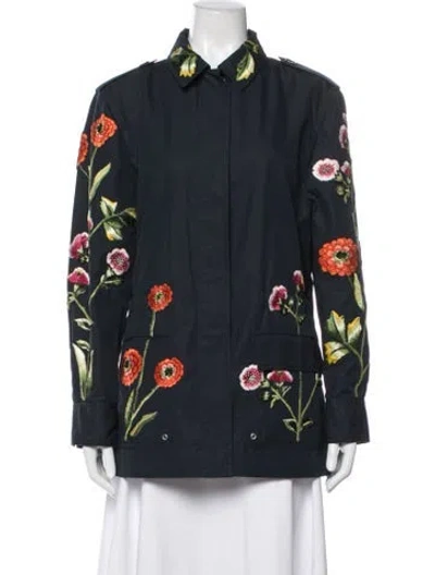 Pre-owned Oscar De La Renta 2021 Floral Print Coat In Blue