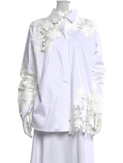 Pre-owned Oscar De La Renta 2022 Lace Pattern Blouse In White