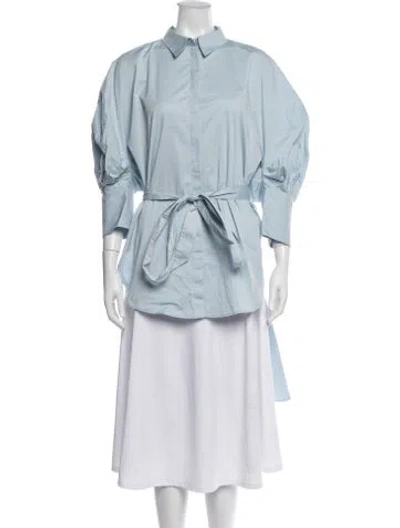 Pre-owned Oscar De La Renta 2022 Long Sleeve Blouse In Blue
