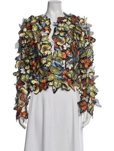 Pre-owned Oscar De La Renta 2023 Butterfly-appliqué Jacket In Blue/yellow