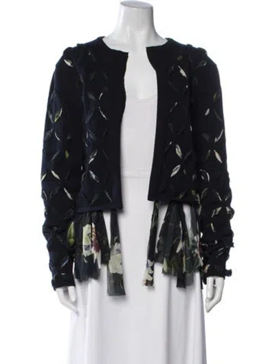 Pre-owned Oscar De La Renta 2023 Floral Print Jacket In Blue