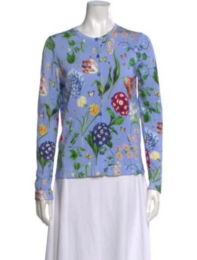 Pre-owned Oscar De La Renta 2023 Floral Print Sweater W/ Tags In Blue