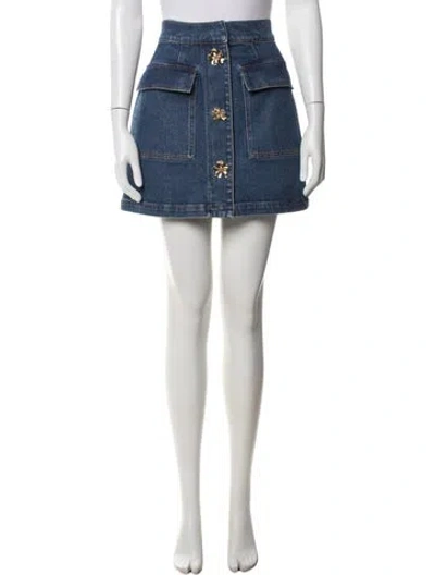 Pre-owned Oscar De La Renta 2023 Mini Skirt In Blue/white