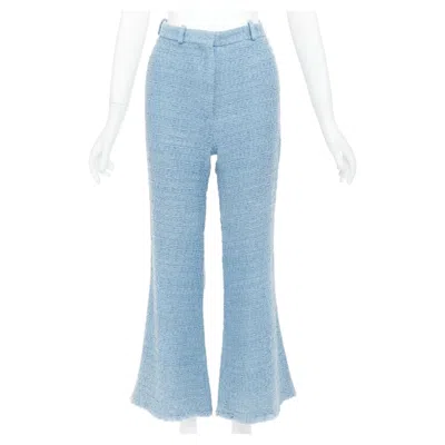 Pre-owned Oscar De La Renta 2023 Tanzanite Blue Tweed High Waisted Cropped Pants Us0 Xs