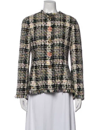 Pre-owned Oscar De La Renta 2023 Tweed Pattern Blazer In Black