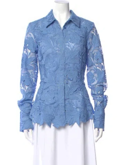 Pre-owned Oscar De La Renta 2024 Lace Blouse In Blue