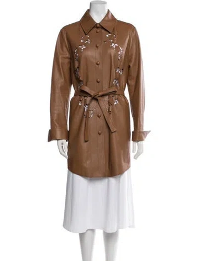 Pre-owned Oscar De La Renta 2024 Lamb Leather Coat In Brown