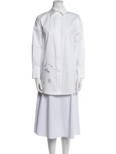 Pre-owned Oscar De La Renta 2024 Long Sleeve Tunic In White