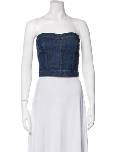 Pre-owned Oscar De La Renta 2024 Strapless Crop Top In Blue