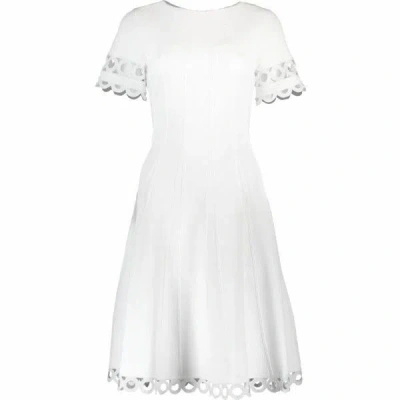 Pre-owned Oscar De La Renta $2190  Knit Dress Fitted White Short Sleeve S