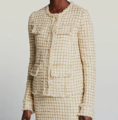 Pre-owned Oscar De La Renta $2490  Women's Ivory Metallic Square-print Tweed Jacket Size 8 In White
