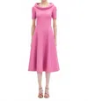 Oscar De La Renta 25rn244dsw Short Sleeve Funnel Neck Stretch Dress In Rosehip In Pink
