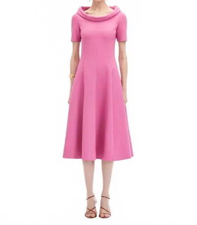 Oscar De La Renta 25rn244dsw Short Sleeve Funnel Neck Stretch Dress In Rosehip In Purple