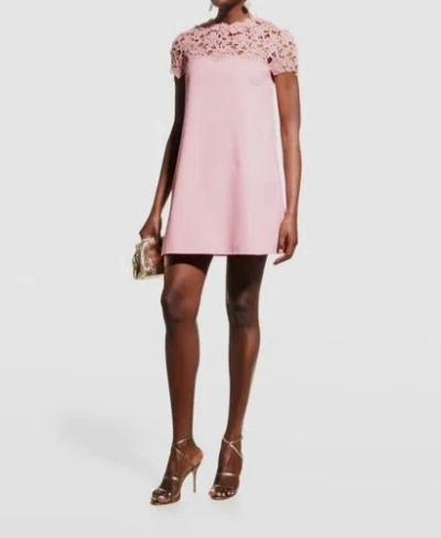 Pre-owned Oscar De La Renta $3290  Women's Pink Silk Guipure-inset Illusion Dress Size 6