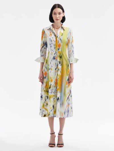 Oscar De La Renta Abstract Brushstroke-print Midi Dress In Citrine Multi