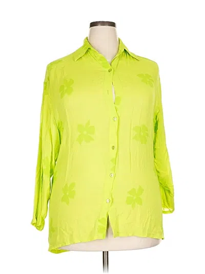 Pre-owned Oscar De La Renta 3/4 Sleeve Button Down Shirt In Green
