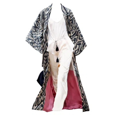 Pre-owned Oscar De La Renta $3990 New With Tags  Silk Kimono Coat In Gray