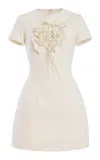 Oscar De La Renta 3d-bouquet Tweed Mini Dress In White