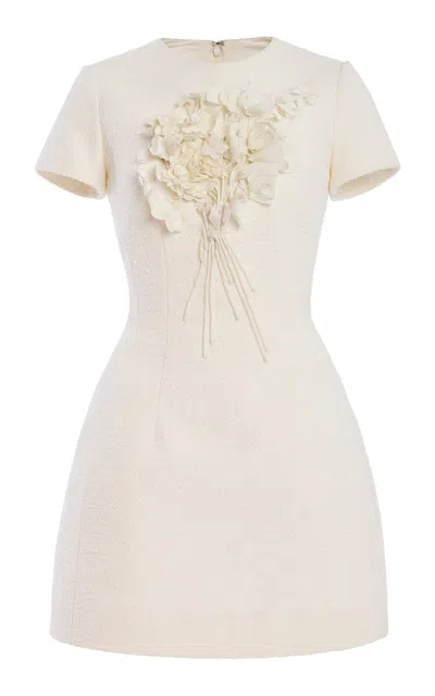 Oscar De La Renta 3d-bouquet Tweed Mini Dress In White
