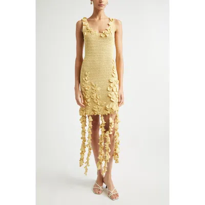 Oscar De La Renta 3d Floral Kint Dress In Gold