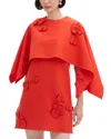 Oscar De La Renta Drape Top Orchid Cut Out Stretch Wool Dress In Vermilion