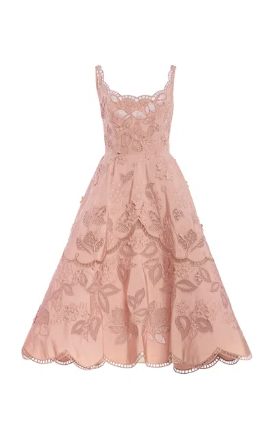 Oscar De La Renta 3d Tablecloth Silk Cocktail Midi Dress In Pink