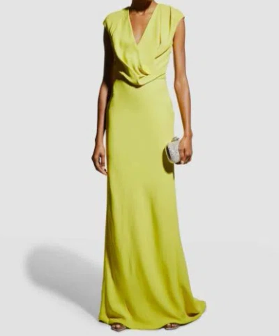 Pre-owned Oscar De La Renta $5290  Women Yellow Sleeveless Draped Fishtail Gown Dress Sz 8