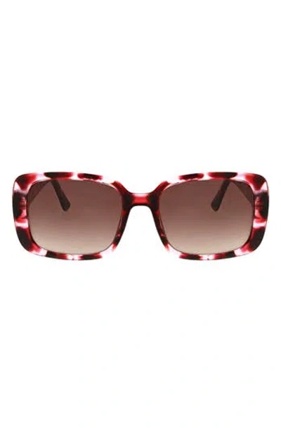 Oscar De La Renta 53mm Moderately Slim Rectangle Sunglasses In Pearl Red Havana