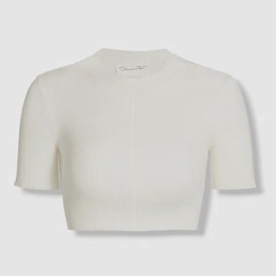 Pre-owned Oscar De La Renta $790  Women's White Silk Embellished Rib-knit Crop Top Size Xl