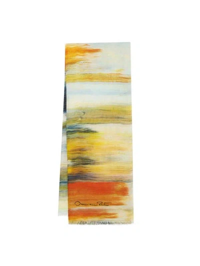 Oscar De La Renta Abstract Brushstroke Modal Cashmere Scarf In Gold