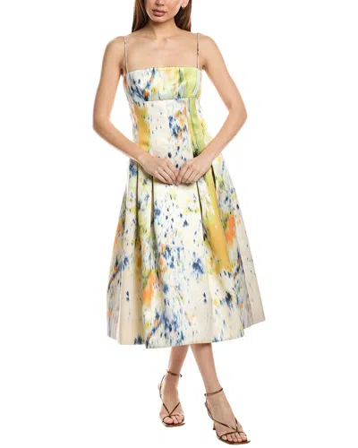 OSCAR DE LA RENTA OSCAR DE LA RENTA ABSTRACT BRUSHSTROKE SATIN SILK-LINED TANK DRESS
