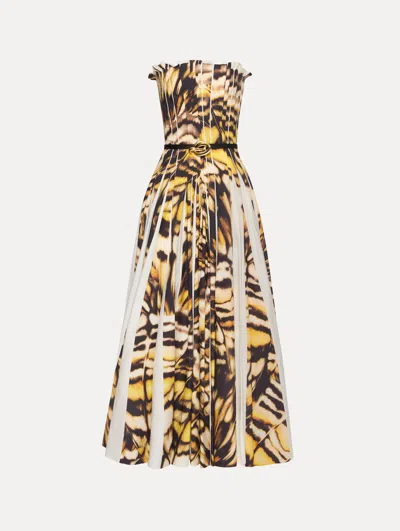 Oscar De La Renta Abstract Butterfly Cotton Poplin Strapless Dress