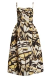 Oscar De La Renta Abstract Butterfly Faille Bustier Midi Dress