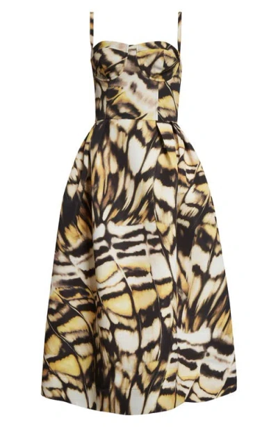 Oscar De La Renta Abstract Butterfly Faille Bustier Midi Dress In Print