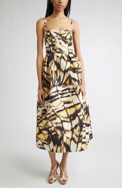 Oscar De La Renta Abstract Butterfly Faille Bustier Midi Dress In Multi