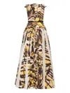 Oscar De La Renta Abstract Butterfly Cotton Poplin Strapless Dress In Brown