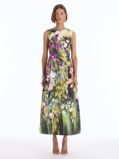 Oscar De La Renta Sleeveless Abstract Garden Faille Midi Cocktail Dress In Multi